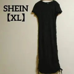 SHEIN【XL】ブラック ロングカットソーワンピース 半袖