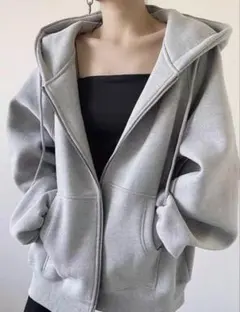 オーバーサイズ ジップパーカー グレーのサムネイル