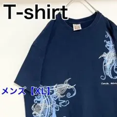 YZ19【US輸入】YACHTCLUB　Tシャツ【メンズXL】半袖　ネイビー