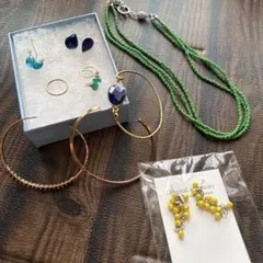 ハンドメイド　ピアス　バングル　ビーズネックレス　セット