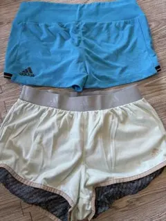 ２枚セット　adidasスポーツショートパンツリバーシブル緑青ランニングマラソン