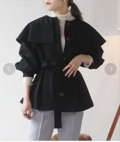 Bab 一度のみ着用　ビッグカラーラッフルショートコート　ブラック　M
