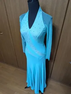 【日本製Chacott訳あり】社交ダンス衣装　水色　ワンピース　ドレス