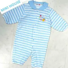 MIKI HOUSE　ロンパース　70　水色　ボーダー柄　イヌ レトロ レア