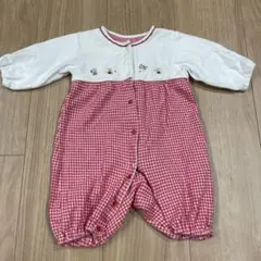 familir 赤と白のチェック柄ロンパース　50〜60