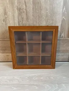 木製 コレクションケース ガラス扉 9マス ディスプレイボックス ヴィンテージ