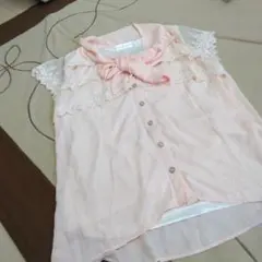 未使用★PRIME PATTERN 半袖ブラウス リボン レース ピンクのサムネイル