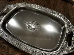 アンティーク調 オーバルトレイ 装飾プレート シルバーカラー 小物入れ