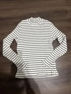 UNIQLO レディースL モックネック ストライプリブ編み 長袖 セーター