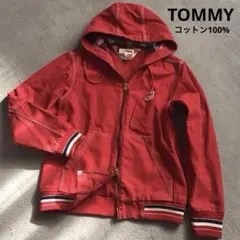 TOMMY ユニセックス 高級コットン100%フード付きレッドジャンパー