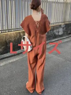 FRIFUL オレンジのジャンプスーツ パンツ Vネック オールインワン