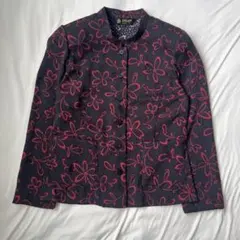 HARDY AMIES ジャガード花柄 ノーカラージャケット 9号