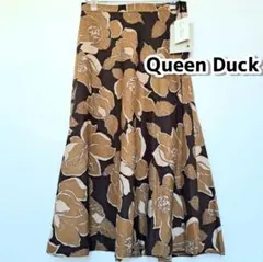 未使用　Queen Duck　リネン フレア スカート　ボタニカル　タグ付　麻混