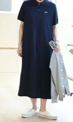 LACOSTE×BEAMS 半袖 ポロワンピース36 ネイビー紺