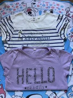 中古　130サイズ Tシャツ 2枚セット ストライプ パープル