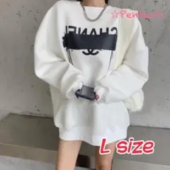 英字ロゴ オーバーサイズ トレーナー 長袖 秋 冬 ホワイトLサイズ