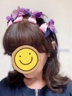 ピンクリボン付き　フラワーカチューシャ