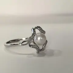 本真珠　リング 指輪　フリーサイズ　上品デザイン　SV925 ギフトボックス付き