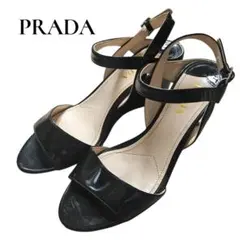 【美品】PRADA サンダル ブラック エナメル ストラップ ブラック 24cm