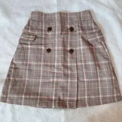 チェック ミニ 台形 スカート ベージュ