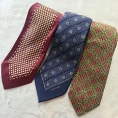 シルク100% ネクタイ 3本セット　レッド　ネイビー　ドット　刺繍