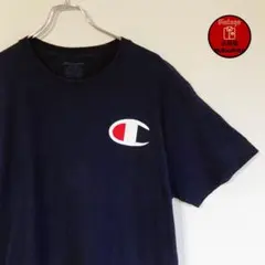 Vintage Tシャツ　チャンピオン　胸元ワンポイント　袖ロゴ刺繍　紺