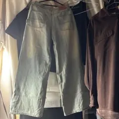 淡い青色 ワイドレッグ デニムパンツ Lサイズ