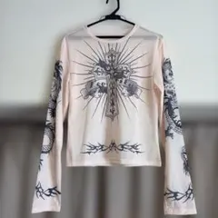 Y2K タトゥー柄 シアートップス 長袖 韓国