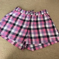 adidas ショートパンツ Mサイズ ピンクチェック