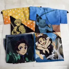 鬼滅の刃 羽織風の巾着　ハンカチ　炭治郎　善逸　伊之助　風呂敷