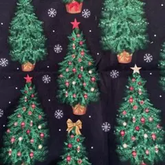 USAコットン クリスマス 生地 黒 ツリー