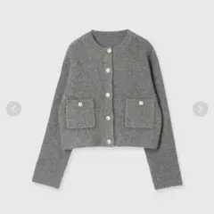 anuans ラクーンブレンドノーカラーニットジャケット