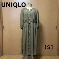 UNIQLO シフォンワンピース　七分丈　カーキ色【Sサイズ】