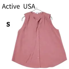 Active USA ノースリーブブラウス【S】ピンク リボン 夏用 トップス