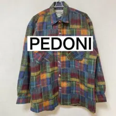 ■PEDONI チェック柄 シャツジャケット カラフル ウール風 羽織り　古着