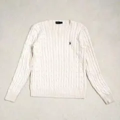 ポロラルフローレン　ケーブルニット　コットン　アイボリー　刺繍　L