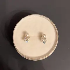 極美品 ete ビジュー ピアス ミストピンクゴールド 現行品 3連