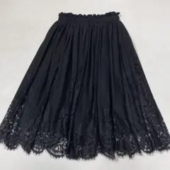 美品 ダブルスタンダードクロージング マスキングレースフレアースカート 黒のサムネイル
