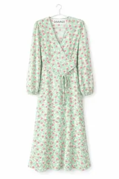 SAAAGE boutique 花柄ラップドレス 緑とピンク