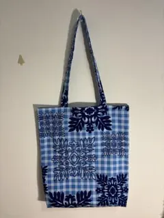 パラカ柄ハワイアンキルトブルートートバッグ