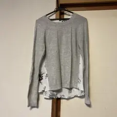 GLOBAL WORK M グレー ニット 花柄シャツ 重ね着