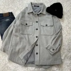 【新品同様】asknwas シャツジャケット グレー ゆったり フリー 裏地付き