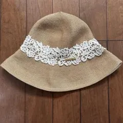 ごま様専用アシーナニューヨーク タンホワイト フラワー刺繍麦わら帽子