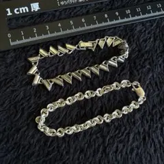 Y2K【2点セット】シルバー ブレスレット サイバー パンク スタッズ チェーン