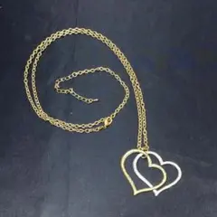 ゴールド・シルバー ダブルハート型ペンダント ネックレス