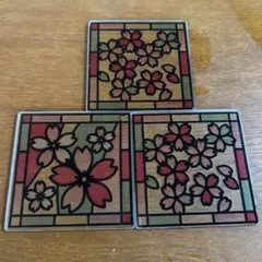 歩*様 桜の花柄 ガラスコースター 3枚セット