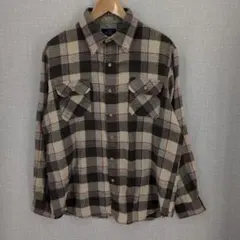 90s シアーズ アクリル ネルシャツ ブロックチェック ベージュ Lサイズ