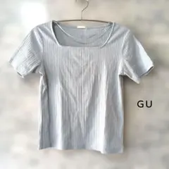 GU リブスクエアネックT 半袖 リブカットソー 半袖 ライトブルーのサムネイル