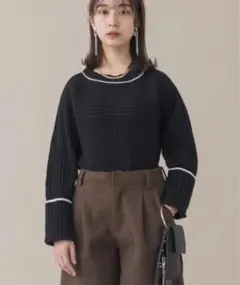 リブ編み ブラックニット 長袖