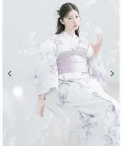ディータ dita 浴衣 帯 下駄 3点セット ホワイト パープル 花柄 白 紫のサムネイル